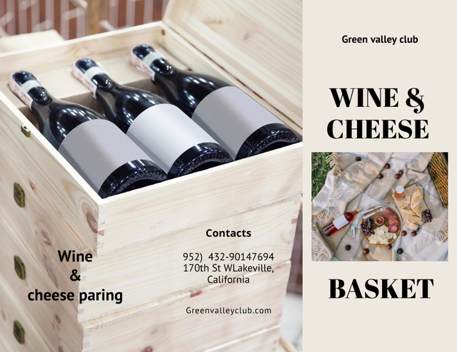 Wine Tasting with Bottles and Cheese Brochure 8.5x11in Design Template