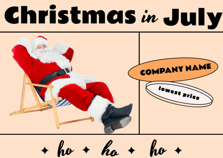 Милый Санта-Клаус отдыхает на шезлонге Postcard – шаблон для дизайна
