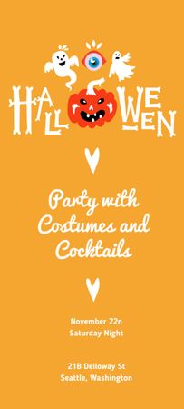 Halloween Party Announcement with Pumpkin and Ghosts on Yellow Invitation 9.5x21cm Design Template