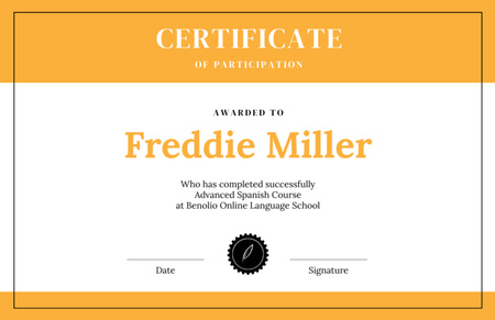 Certificate of Achievement in Yellow Certificate 5.5x8.5in Design Template