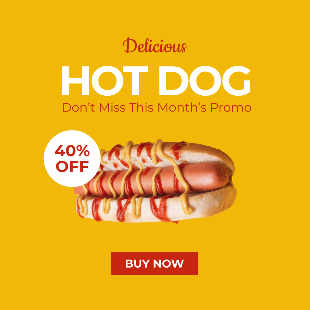 Fast Food Menu Offer with Delicious Hot Dog Instagramデザインテンプレート