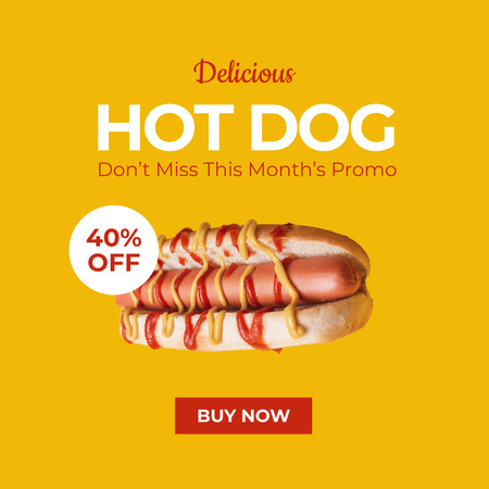 Fast Food Menu Offer with Delicious Hot Dog Instagram Design Template