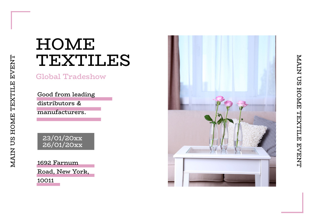 Designvorlage Home Textiles Event with Pink Roses für Flyer A6 Horizontal