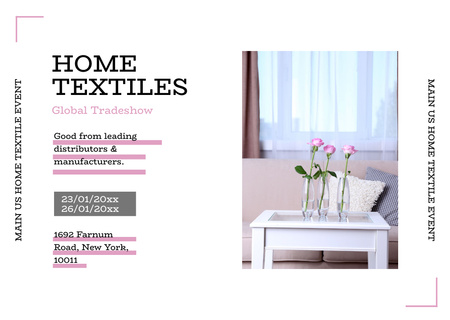 Home Textiles Event with Pink Roses Flyer A6 Horizontal Design Template