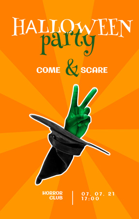 Halloween Party Announcement with Hat of Witch Invitation 4.6x7.2in tervezősablon
