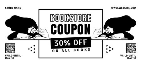 All Books Discount with Cute Girl and Cat Illustration Coupon Din Large tervezősablon