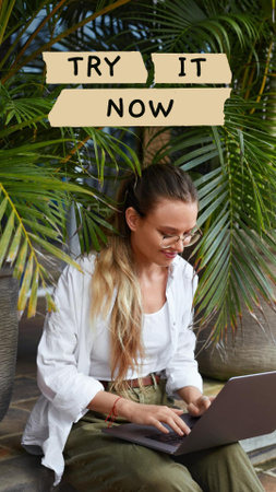 Young Woman typing on Laptop Instagram Story Design Template