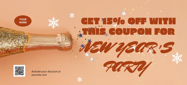 New Year Discount Offer with Bottle of Champagne Coupon 3.75x8.25in Tasarım Şablonu
