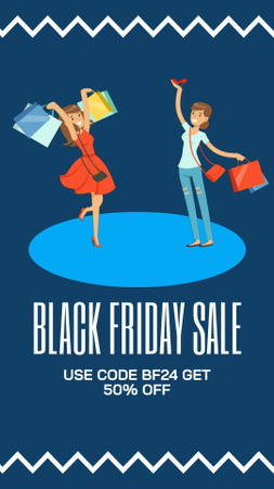 Black Friday Fashion Shopping Offer on Blue Instagram Video Story Design Template