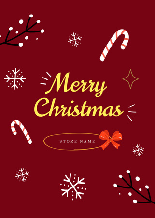 Best Christmas Wishes for on Red Postcard 5x7in Vertical Modelo de Design