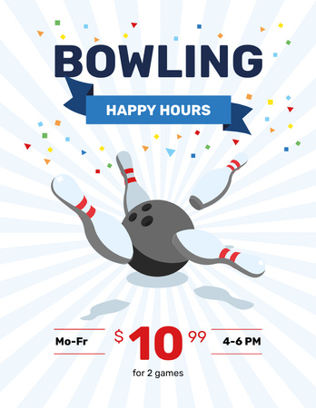 Bowling Club Happy Hours offer Flyer 8.5x11in Design Template