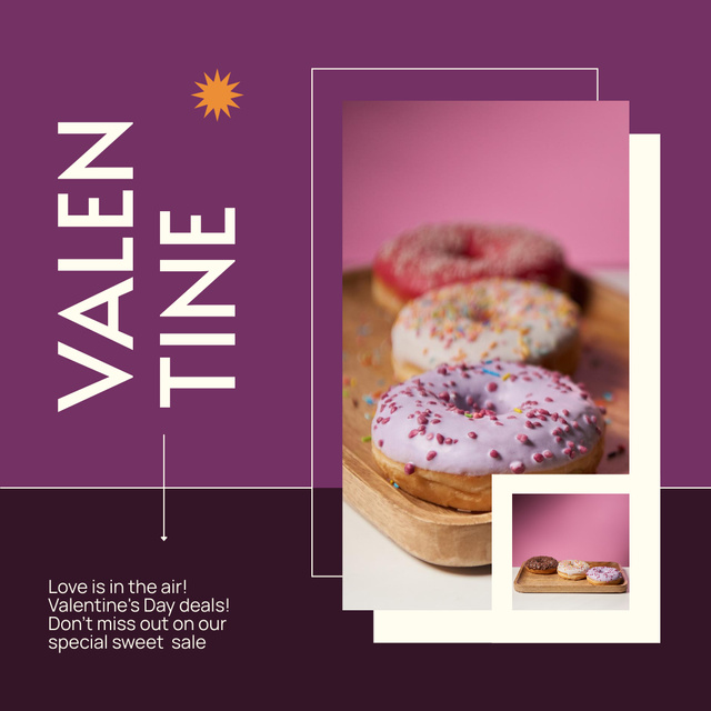 Ontwerpsjabloon van Instagram van Sweet Donuts Deals Due Valentine's Day