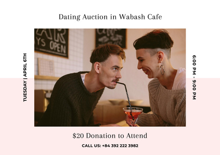 Dating Auction in Cafe for Everybody Poster A2 Horizontal Design Template