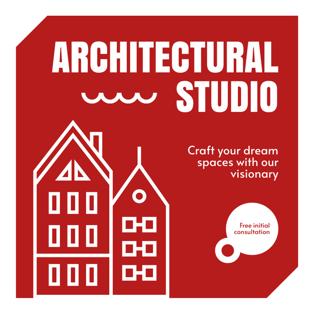 Architectural Studio Ad with Illustration of House in Red Instagram AD Design Template