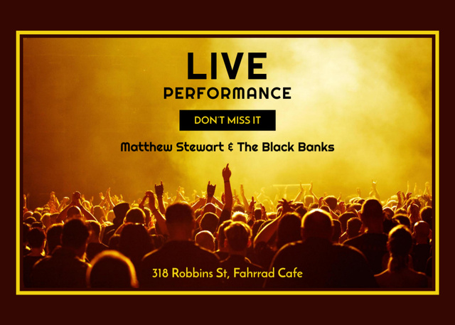 Ontwerpsjabloon van Flyer 5x7in Horizontal van Live Performance Announcement on Brown