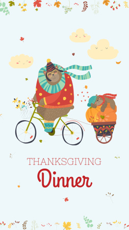 Thanksgiving Dinner Invitation with Cute Animals Instagram Story Design Template
