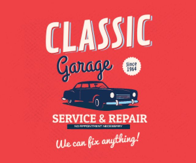Designvorlage Garage Services Ad Vintage Car in Red für Medium Rectangle