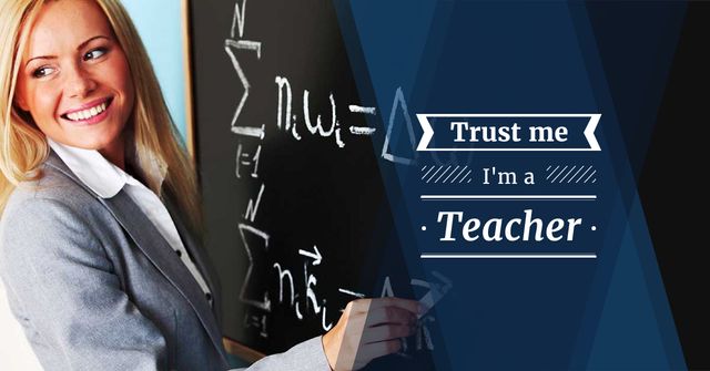 Female teacher writing on chalkboard Facebook AD – шаблон для дизайну
