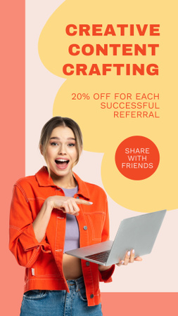 Creative Content Crafting With Discounts For Each Referral Instagram Story Šablona návrhu