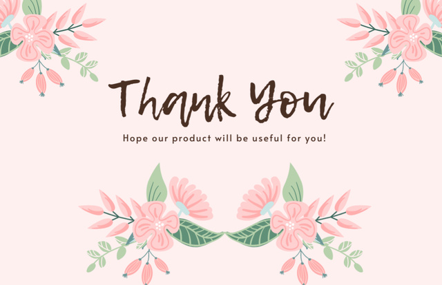 Designvorlage Thank You Message on Floral Pink Layout für Thank You Card 5.5x8.5in