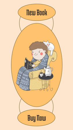 Modèle de visuel Guy Reading Book with Cat in Cozy Chair - Instagram Story