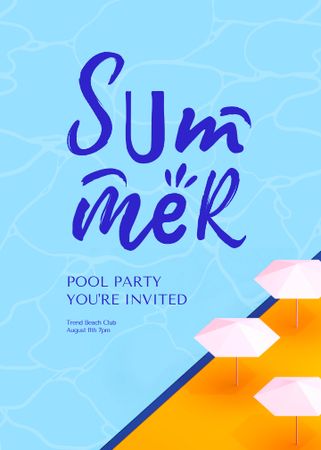 Summer Pool Party Announcement with Beach Umbrellas Invitation Design Template