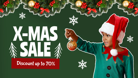 Cute Child for X-mas Sale Green Youtube Thumbnail Design Template