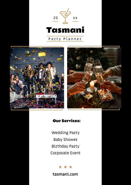Party Organization Services Offer with People on Celebration Flyer A6 Design Template