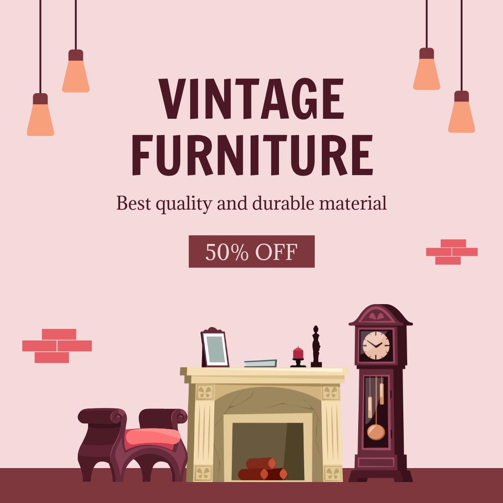 Nostalgic Interior With Furniture Set On Discounts Instagram AD – шаблон для дизайна