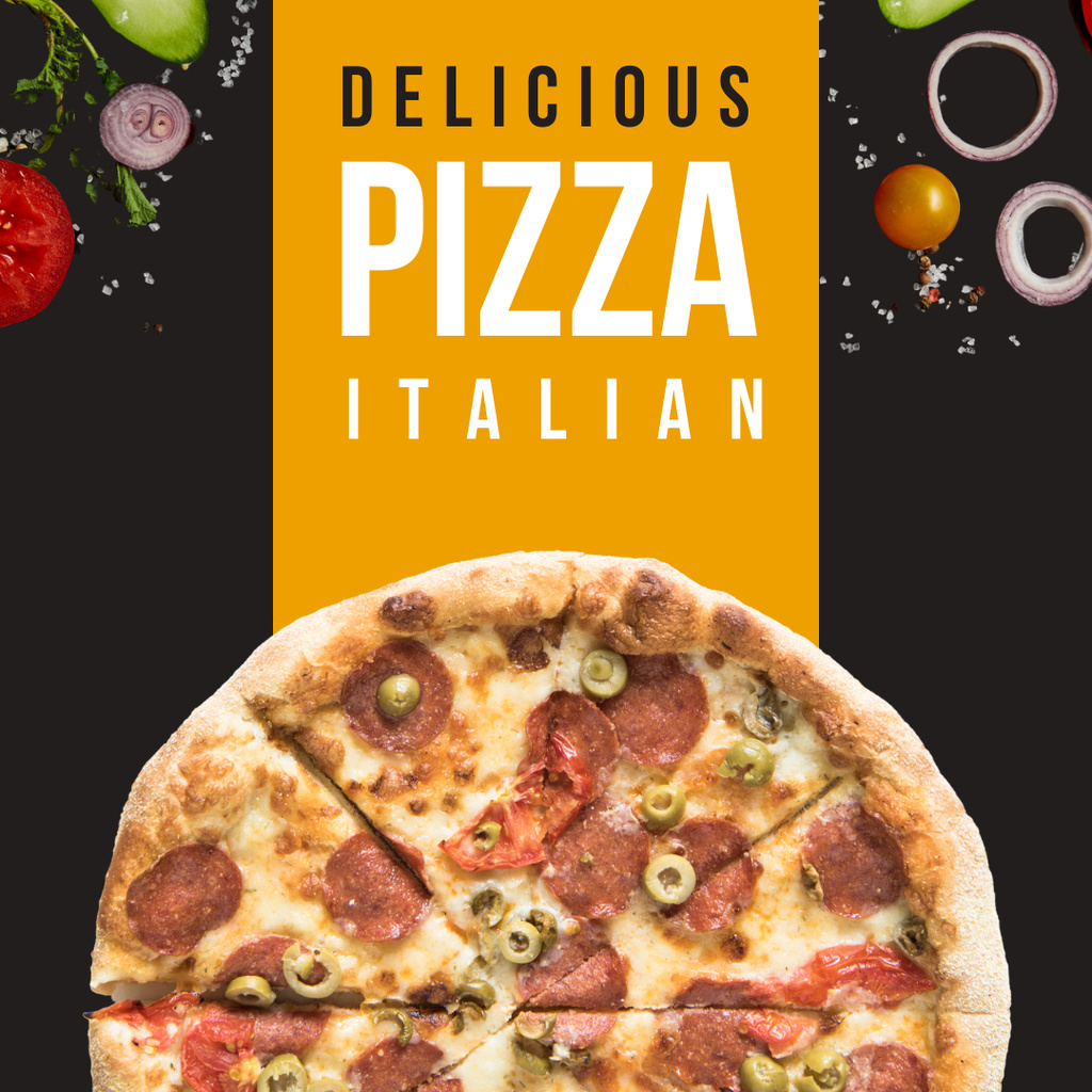 Szablon projektu Offer Delicious Italian Pizza with Sausage Instagram