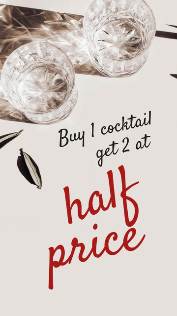 Half Price Offer with Cocktails in Glasses Instagram Story – шаблон для дизайну