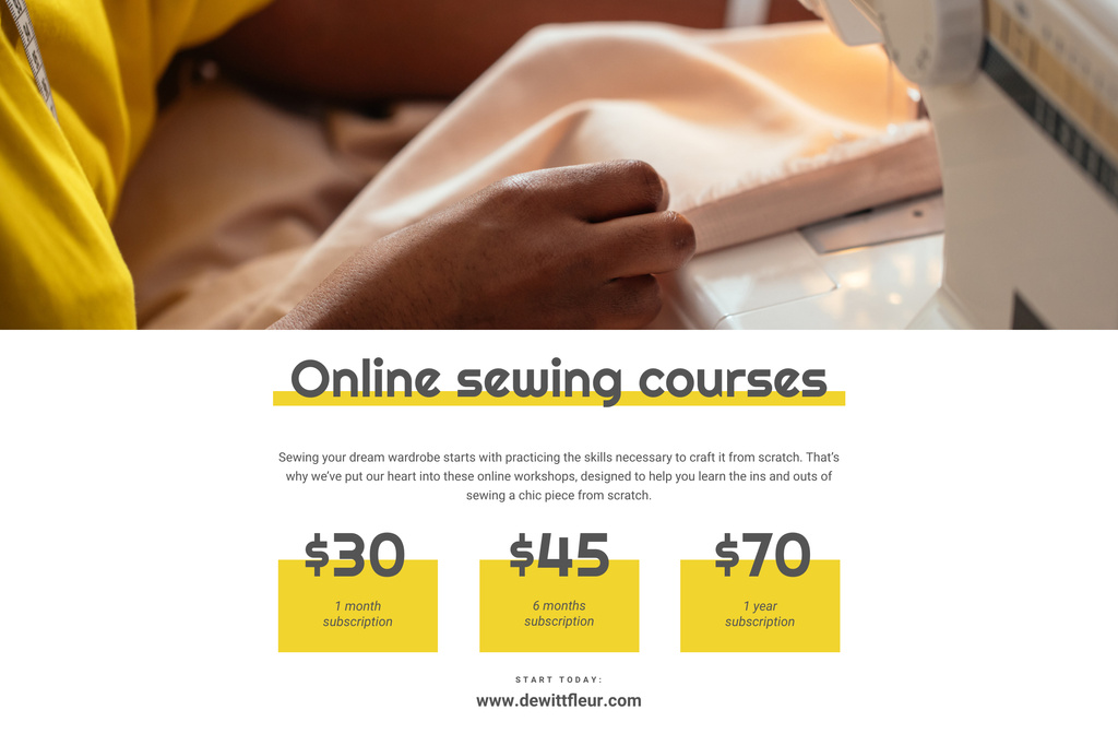 Ontwerpsjabloon van Poster 24x36in Horizontal van Online Sewing Courses Announcement for All