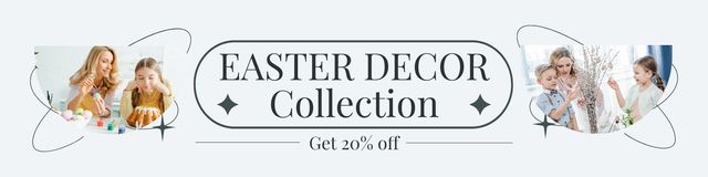 Easter Decor Collection with Cute Happy Family at Home Twitterデザインテンプレート