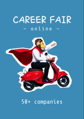Career Fair Announcement with Character on Blue