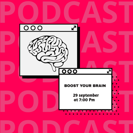 Educational Podcast Announcement with Brain Illustration Instagram Tasarım Şablonu