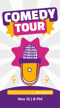 Designvorlage Ankündigung der Comedy-Tour mit Illustration des Mikrofons für Instagram Story