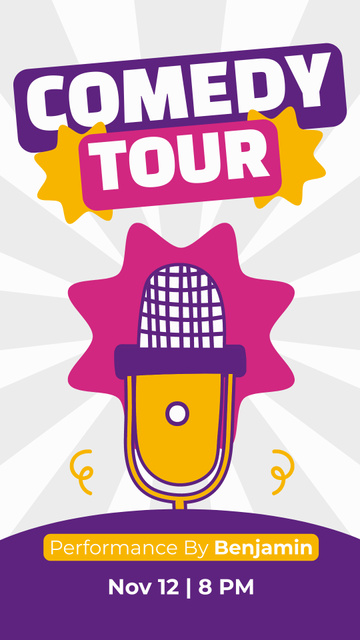 Announcement of Comedy Tour with Illustration of Microphone Instagram Storyデザインテンプレート
