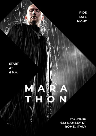 Film Marathon Ad Man with Gun under Rain Flyer A6 Design Template