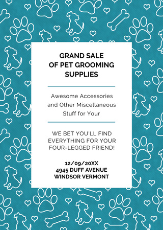 Pet Grooming Supplies Sale with animals icons Flyer A6 Design Template