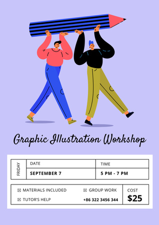 Illustration Workshop with Graphite Pencils on Blue Poster A3 Modelo de Design