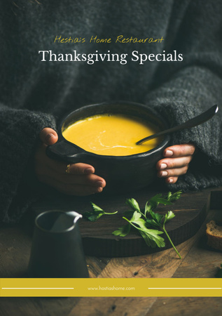 Thanksgiving Special Menu Woman with Vegetable Soup Flyer A5 Design Template