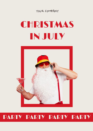 Family Party in July with Jolly Santa Claus Flayer Tasarım Şablonu