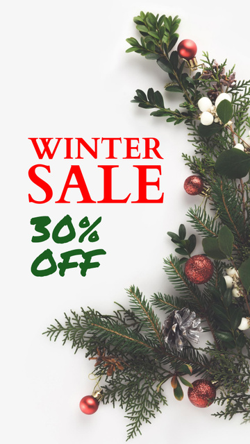 Winter Sale Announcement with Decoration on Fir Tree Instagram Story Design Template