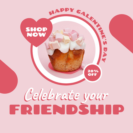 Delicious Cupcake for Galentine`s Day Animated Post Design Template