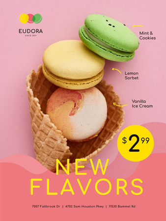 Bakery Promotion with Macarons in Waffle Cone Poster US Tasarım Şablonu