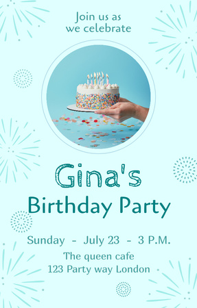 Birthday Party with Cake Invitation 4.6x7.2in Design Template
