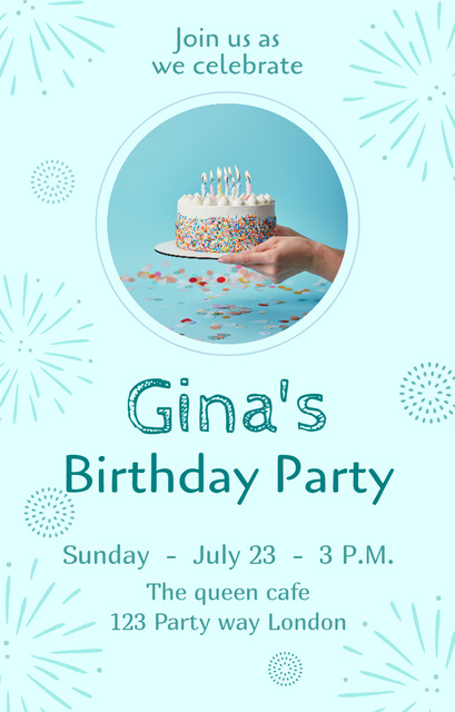 Platilla de diseño Birthday Party with Cake Invitation 4.6x7.2in