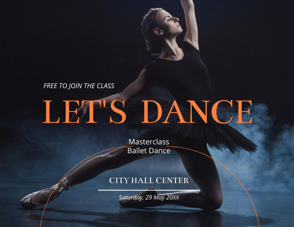 Dancing Masterclass Invitation with Beautiful Ballerina Flyer 8.5x11in Horizontal tervezősablon
