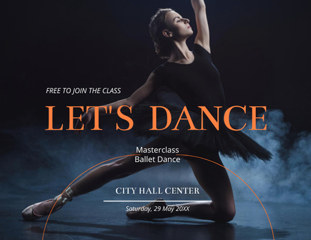Dancing Masterclass Invitation with Beautiful Ballerina Flyer 8.5x11in Horizontal Design Template