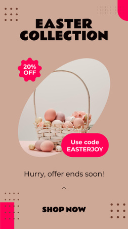 Easter Collection with Holiday Basket with Eggs Instagram Video Story Design Template